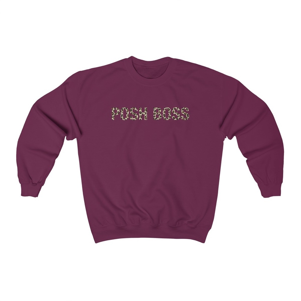 POSH BOSS | Leopard Print Crewneck Sweatshirt | Maroon